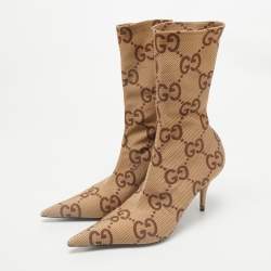 Gucci Beige Stretch Fabric GG Ankle Length Boots Size 37