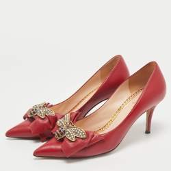 Gucci Red Leather Queen Margaret Pumps Size 36.5