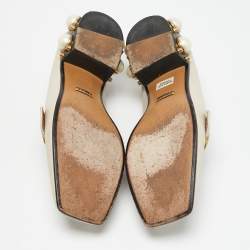 Gucci Off White Leather Interlocking G Horsebit Slip On Loafers Size 36.5
