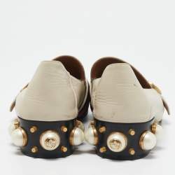Gucci Off White Leather Interlocking G Horsebit Slip On Loafers Size 36.5