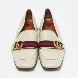 Gucci Off White Leather Interlocking G Horsebit Slip On Loafers Size 36.5
