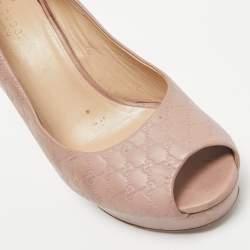 Gucci Beige Microguccissima Leather Peep Toe Platform Pumps Size 39.5