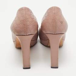 Gucci Beige Microguccissima Leather Peep Toe Platform Pumps Size 39.5