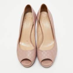 Gucci Beige Microguccissima Leather Peep Toe Platform Pumps Size 39.5