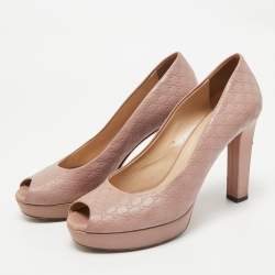 Gucci Beige Microguccissima Leather Peep Toe Platform Pumps Size 39.5
