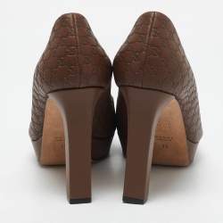 Gucci Brown Microguccissima Leather Peep Toe Platform Pumps Size 39