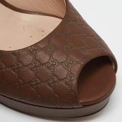 Gucci Brown Microguccissima Leather Peep Toe Platform Pumps Size 39