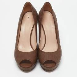 Gucci Brown Microguccissima Leather Peep Toe Platform Pumps Size 39