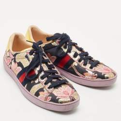 Gucci Multicolor Canvas and Leather  GG Floral  Ace Low Top Sneakers Size 39.5