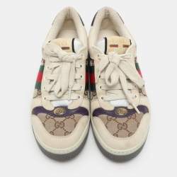 Gucci  Multicolor Nubuck Leather and Canvas Screener Sneakers Size 38.5