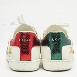 Gucci White Leather Ace Web Star Detail Lace Up Sneakers Size 38.5