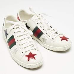 Gucci White Leather Ace Web Star Detail Lace Up Sneakers Size 38.5