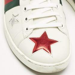 Gucci White Leather Ace Web Star Detail Lace Up Sneakers Size 38.5
