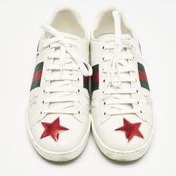 Gucci White Leather Ace Web Star Detail Lace Up Sneakers Size 38.5