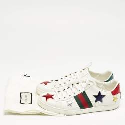 Gucci White Leather Ace Web Star Detail Lace Up Sneakers Size 38.5