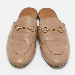 Gucci Beige Leather Horsebit Princetown Flat Mules Size 38