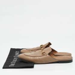 Gucci Beige Leather Horsebit Princetown Flat Mules Size 38