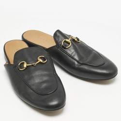 Gucci Black Leather Princetown Flat Mules Size 37