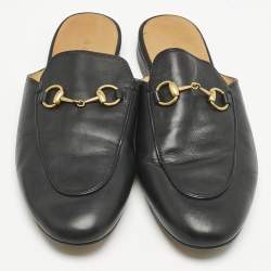 Gucci Black Leather Princetown Flat Mules Size 37