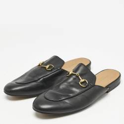Gucci Black Leather Princetown Flat Mules Size 37