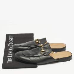 Gucci Black Leather Princetown Flat Mules Size 37