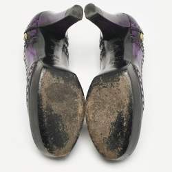 Gucci Purple/Black Leather Brogue Round Toe Platform Pumps Size 37.5