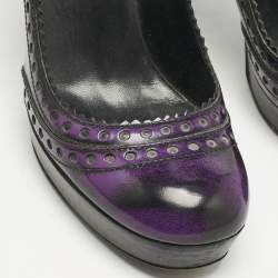 Gucci Purple/Black Leather Brogue Round Toe Platform Pumps Size 37.5
