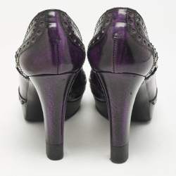 Gucci Purple/Black Leather Brogue Round Toe Platform Pumps Size 37.5