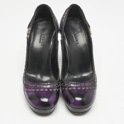 Gucci Purple/Black Leather Brogue Round Toe Platform Pumps Size 37.5