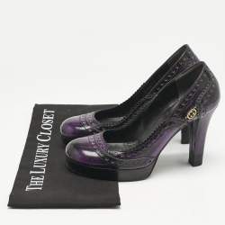Gucci Purple/Black Leather Brogue Round Toe Platform Pumps Size 37.5