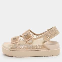 Gucci Beige Mesh and Suede Isla GG Crystal Embellished Slingback Sandals Size 36