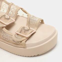 Gucci Beige Mesh and Suede Isla GG Crystal Embellished Slingback Sandals Size 36