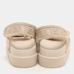 Gucci Beige Mesh and Suede Isla GG Crystal Embellished Slingback Sandals Size 36