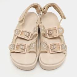 Gucci Beige Mesh and Suede Isla GG Crystal Embellished Slingback Sandals Size 36