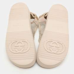 Gucci Beige Mesh and Suede Isla GG Crystal Embellished Slingback Sandals Size 36