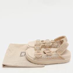 Gucci Beige Mesh and Suede Isla GG Crystal Embellished Slingback Sandals Size 36