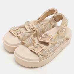 Gucci Beige Mesh and Suede Isla GG Crystal Embellished Slingback Sandals Size 36