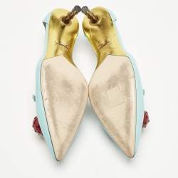 Gucci Blue Leather Unia Cherry Embellished Pointed Toe Pumps Size 35