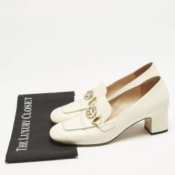 Gucci Off White Leather Zumi GG Block Heel Loafer Pumps Size 40