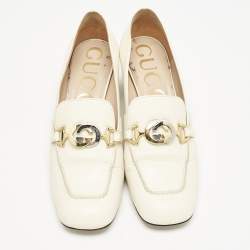 Gucci Off White Leather Zumi GG Block Heel Loafer Pumps Size 40
