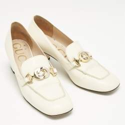 Gucci Off White Leather Zumi GG Block Heel Loafer Pumps Size 40