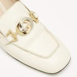 Gucci Off White Leather Zumi GG Block Heel Loafer Pumps Size 40