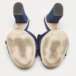 Gucci Navy Blue Suede GG Marmont Fringe Block Heel Slide Sandals Size 39