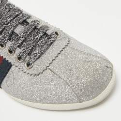 Gucci Silver Glitter Leather Bambi Web Sneakers Size 36