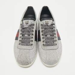 Gucci Silver Glitter Leather Bambi Web Sneakers Size 36