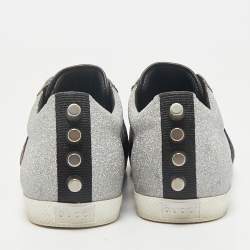 Gucci Silver Glitter Leather Bambi Web Sneakers Size 36