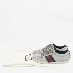 Gucci Silver Glitter Leather Bambi Web Sneakers Size 36