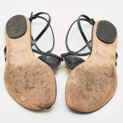 Gucci Black Patent Leather Logo Buckle Flat Thong Sandals Size 39