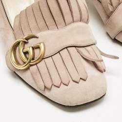 Gucci Light Pink Suede GG Marmont Fringe Pumps Size 36.5