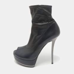 Gucci Black Leather Zipped Ankle Length Boots Size 39
